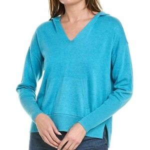 Cabi Hop to Knit Hoodie Small Blue V-Neck Pullover Sweater Comfy Cotton Blend‎
